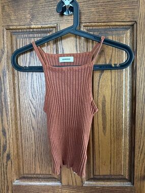 Sandro Ribbed Tank Top in Copper Rust